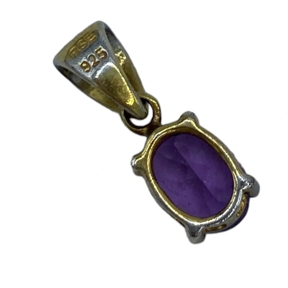 Sterling Silver 925 Gold wash pendant charm with purple CZ amethyst